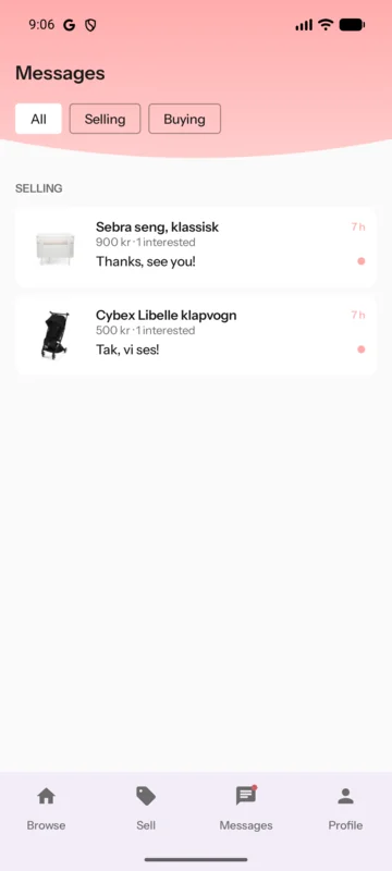 Rebuy app — chat with the seller about price and pick-up of baby gear
