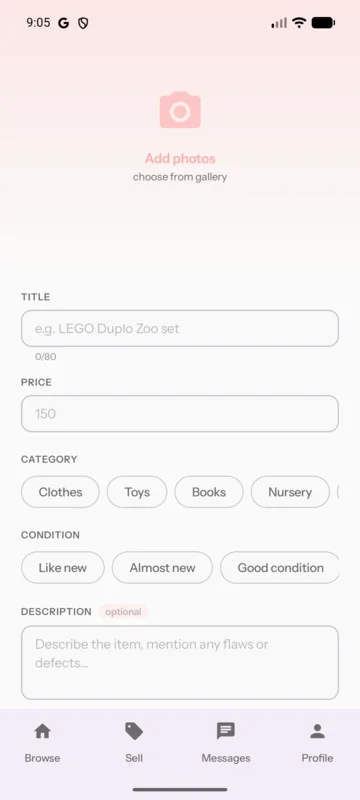 Rebuy app — create a listing and sell used kids' clothes in seconds