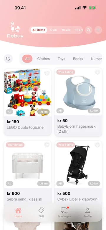 Rebuy app — find secondhand kids' clothes nearby with price and distance