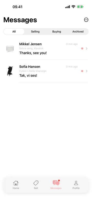 Rebuy app — chat with the seller about price and pick-up of baby gear